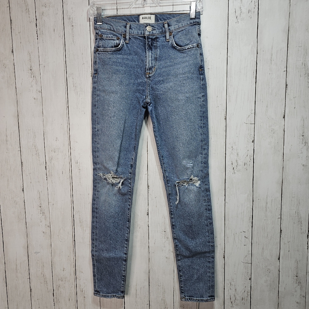 AGOLDE Women's Sophie High Rise Jeans Distressed Skinny Size 25 Cotton Stretch.